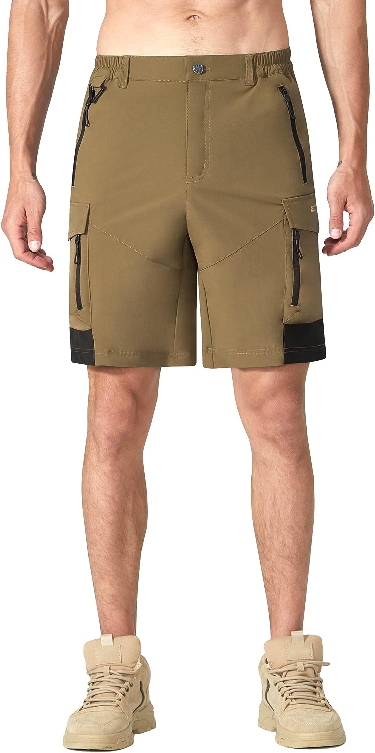 Casual Fishing Cargo Shorts for Men Summer Hiking Loose Fit Knee Shorts  Stretchy Workout Multi-Pocket Outdoor Shorts (Khaki,29)