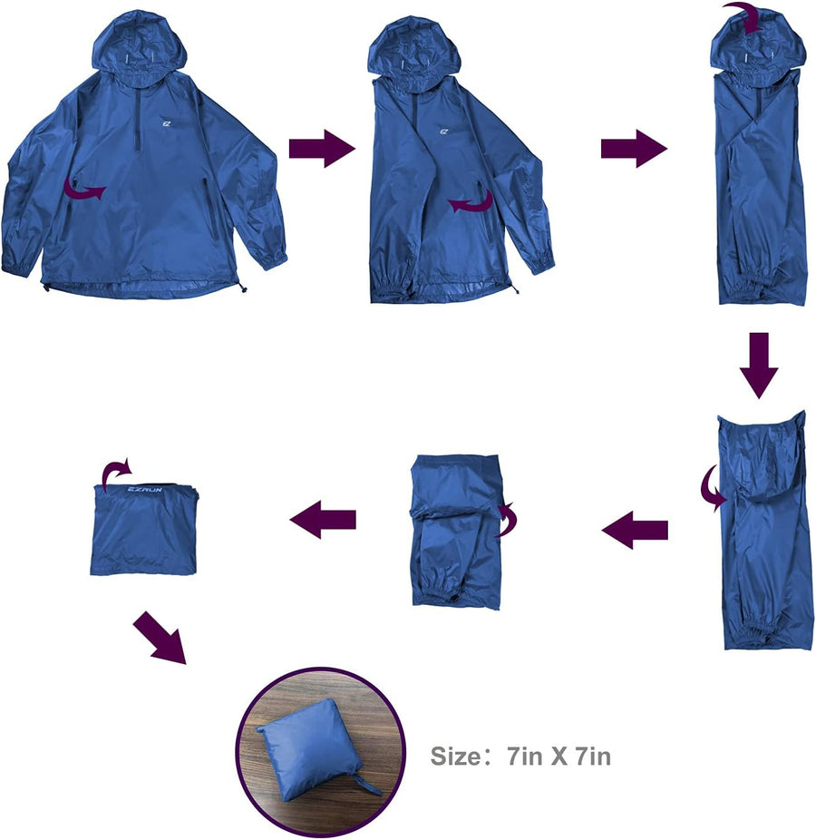 Lightweight Waterproof Packable Hooded Raincoat