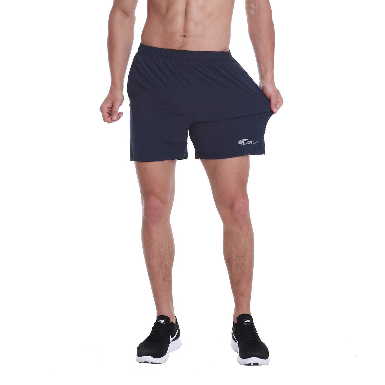 EZRUN Men's 5 Inches Zipper Pockets Running Workout Shorts EZRUN